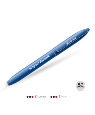 Bolígrafo con tinta borrable y goma plástica